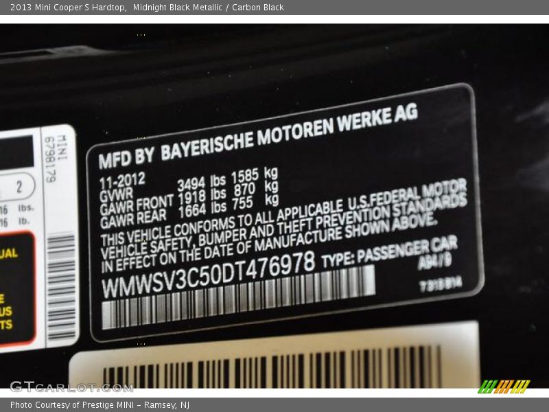Midnight Black Metallic / Carbon Black 2013 Mini Cooper S Hardtop