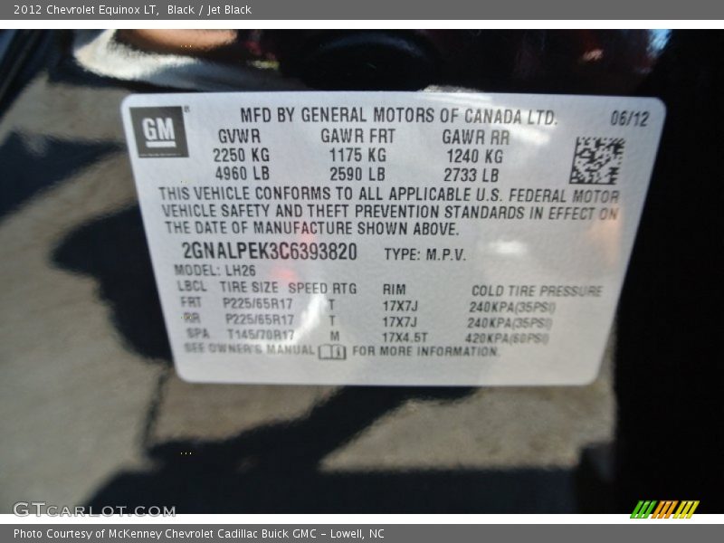 Black / Jet Black 2012 Chevrolet Equinox LT