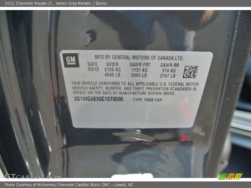 Ashen Gray Metallic / Ebony 2012 Chevrolet Impala LT