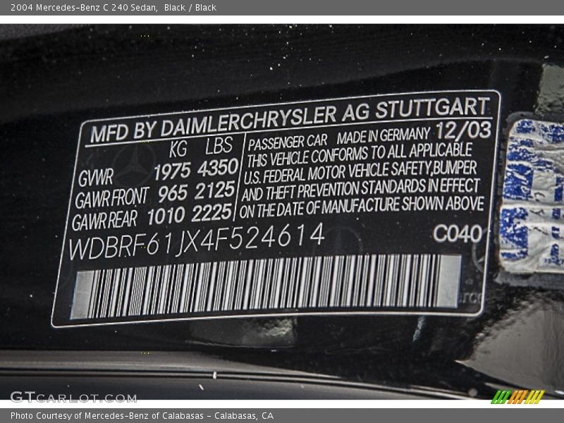 Black / Black 2004 Mercedes-Benz C 240 Sedan