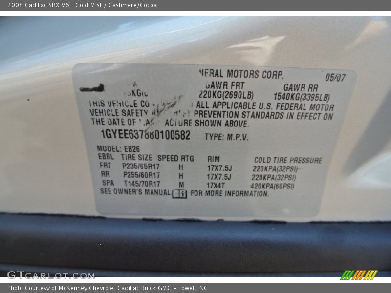 Gold Mist / Cashmere/Cocoa 2008 Cadillac SRX V6