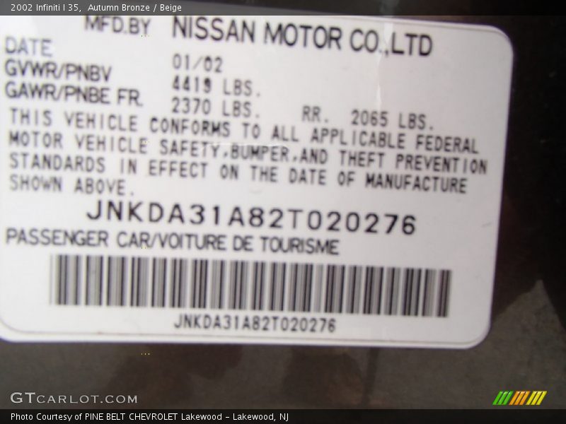 Autumn Bronze / Beige 2002 Infiniti I 35