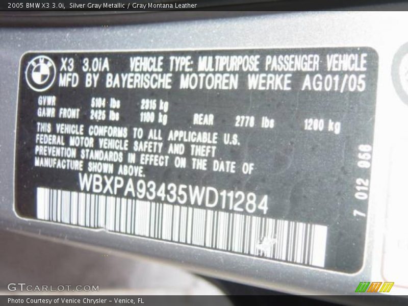 Silver Gray Metallic / Gray Montana Leather 2005 BMW X3 3.0i