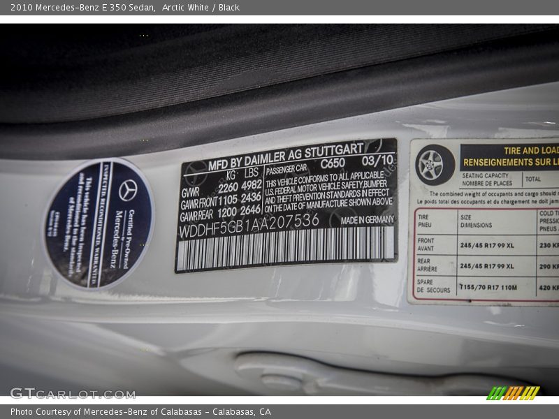 Arctic White / Black 2010 Mercedes-Benz E 350 Sedan