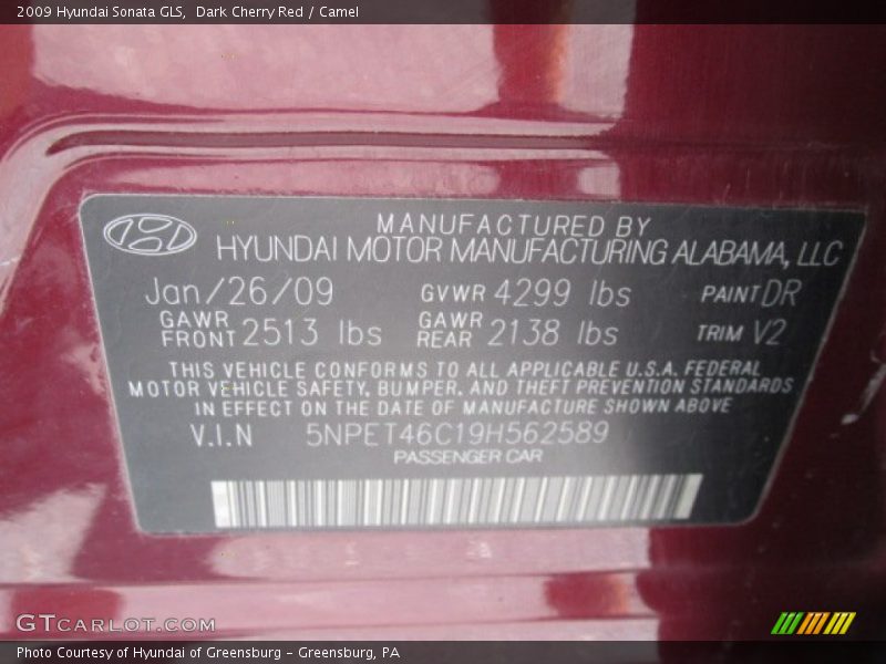 Dark Cherry Red / Camel 2009 Hyundai Sonata GLS