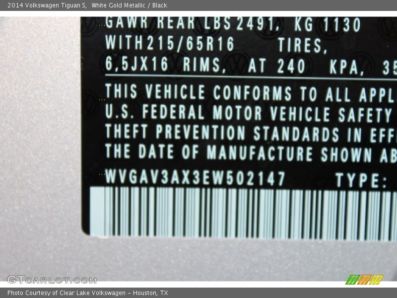 White Gold Metallic / Black 2014 Volkswagen Tiguan S