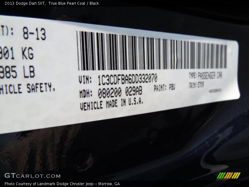 True Blue Pearl Coat / Black 2013 Dodge Dart SXT