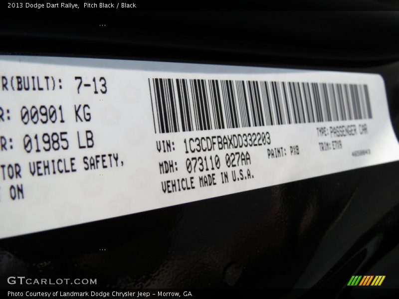 Pitch Black / Black 2013 Dodge Dart Rallye