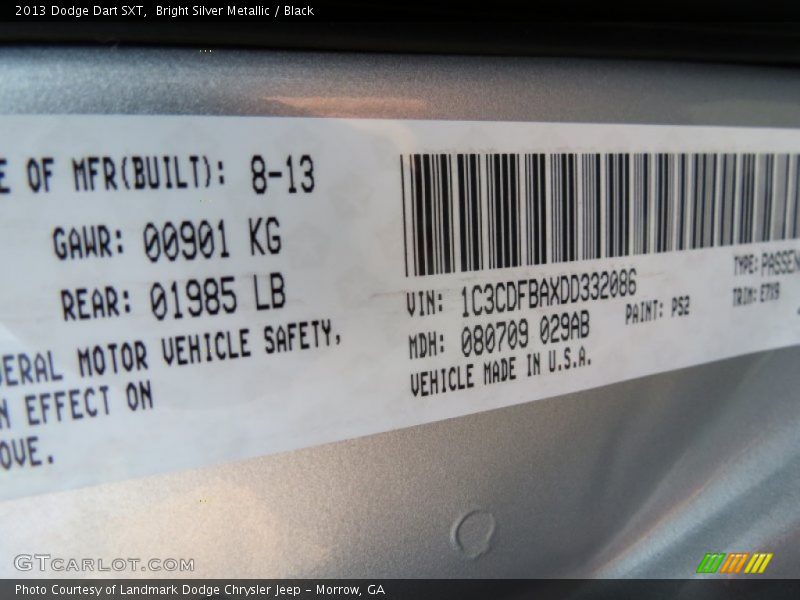 Bright Silver Metallic / Black 2013 Dodge Dart SXT