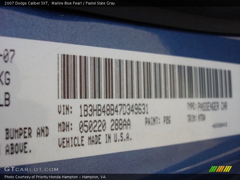 Marine Blue Pearl / Pastel Slate Gray 2007 Dodge Caliber SXT