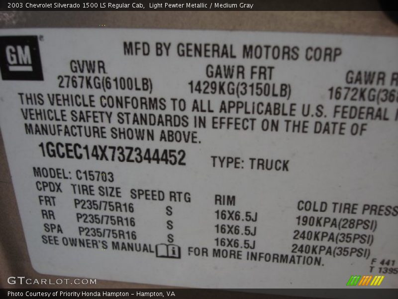 Light Pewter Metallic / Medium Gray 2003 Chevrolet Silverado 1500 LS Regular Cab