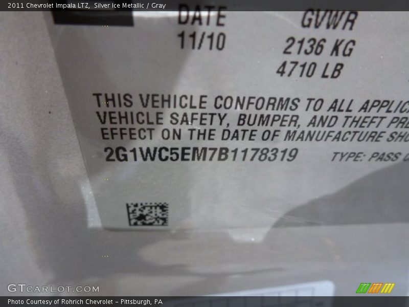 Silver Ice Metallic / Gray 2011 Chevrolet Impala LTZ