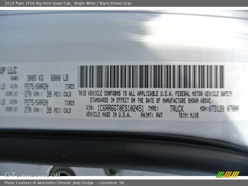 Bright White / Black/Diesel Gray 2014 Ram 1500 Big Horn Quad Cab