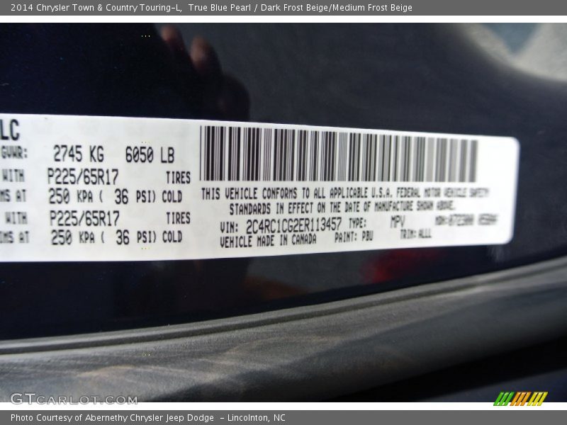 True Blue Pearl / Dark Frost Beige/Medium Frost Beige 2014 Chrysler Town & Country Touring-L
