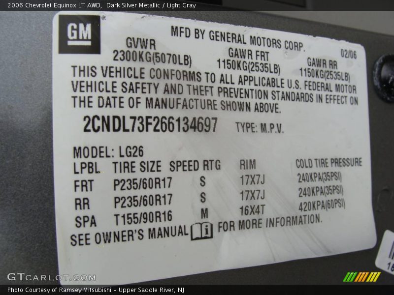 Dark Silver Metallic / Light Gray 2006 Chevrolet Equinox LT AWD