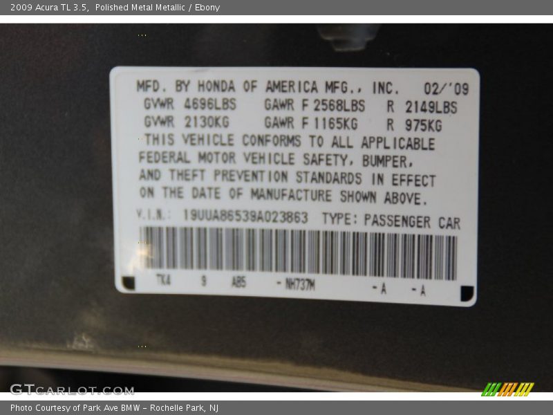 Polished Metal Metallic / Ebony 2009 Acura TL 3.5