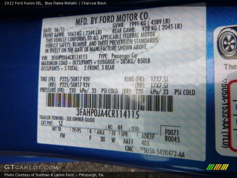 Blue Flame Metallic / Charcoal Black 2012 Ford Fusion SEL