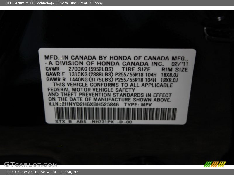 Crystal Black Pearl / Ebony 2011 Acura MDX Technology