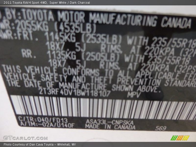 Super White / Dark Charcoal 2011 Toyota RAV4 Sport 4WD