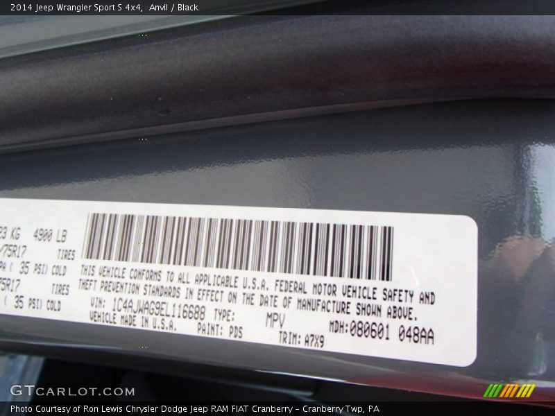 2014 Wrangler Sport S 4x4 Anvil Color Code PDS