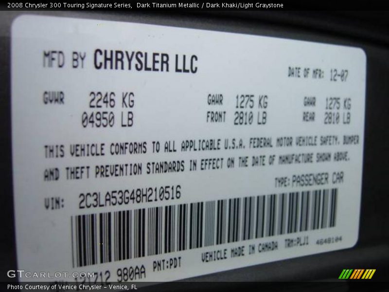 Dark Titanium Metallic / Dark Khaki/Light Graystone 2008 Chrysler 300 Touring Signature Series