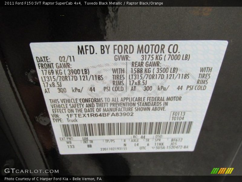 Tuxedo Black Metallic / Raptor Black/Orange 2011 Ford F150 SVT Raptor SuperCab 4x4