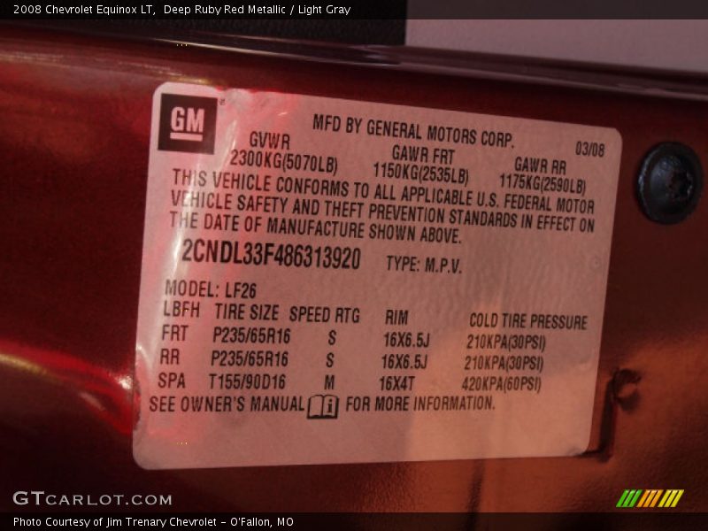 Deep Ruby Red Metallic / Light Gray 2008 Chevrolet Equinox LT