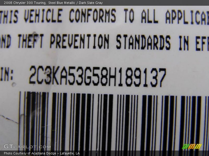 Steel Blue Metallic / Dark Slate Gray 2008 Chrysler 300 Touring