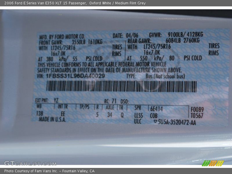 Oxford White / Medium Flint Grey 2006 Ford E Series Van E350 XLT 15 Passenger