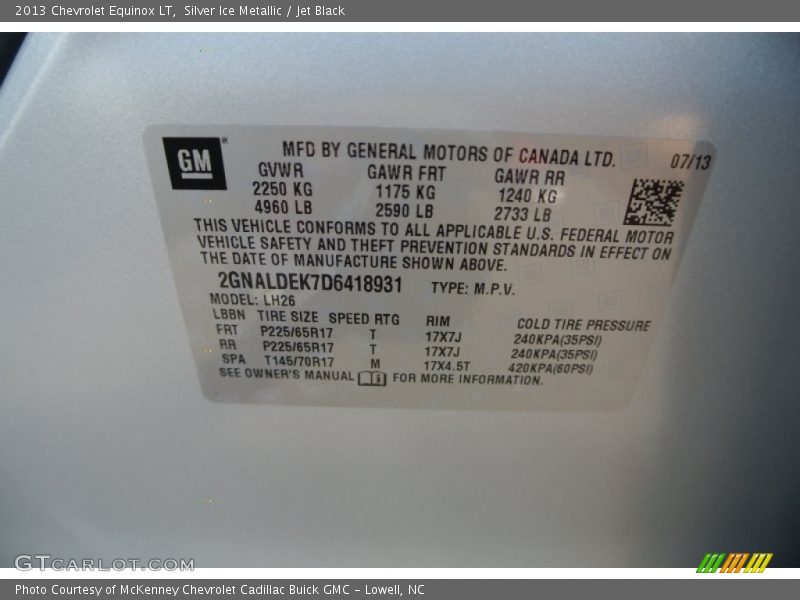 Silver Ice Metallic / Jet Black 2013 Chevrolet Equinox LT