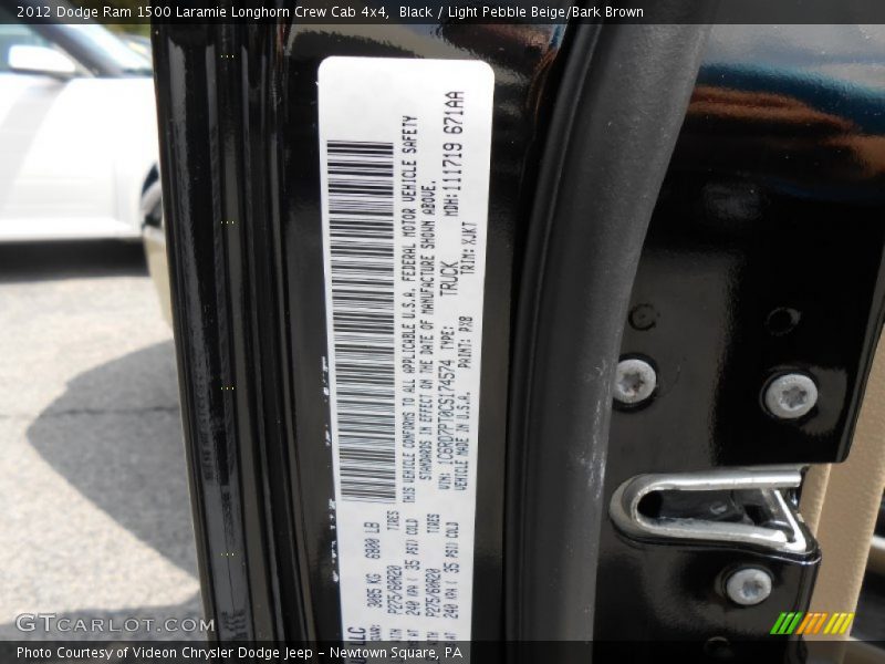 Black / Light Pebble Beige/Bark Brown 2012 Dodge Ram 1500 Laramie Longhorn Crew Cab 4x4