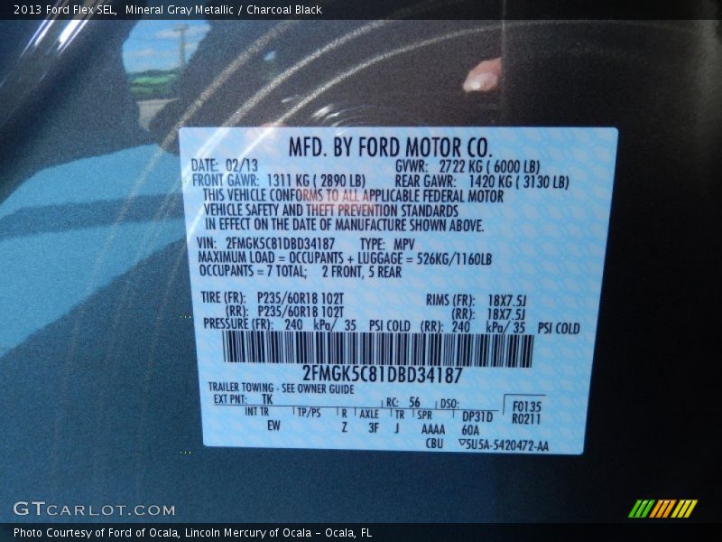 Mineral Gray Metallic / Charcoal Black 2013 Ford Flex SEL