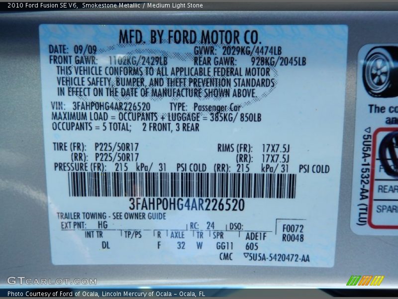Smokestone Metallic / Medium Light Stone 2010 Ford Fusion SE V6