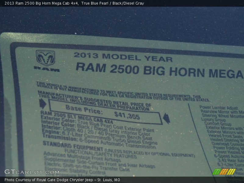  2013 2500 Big Horn Mega Cab 4x4 Window Sticker