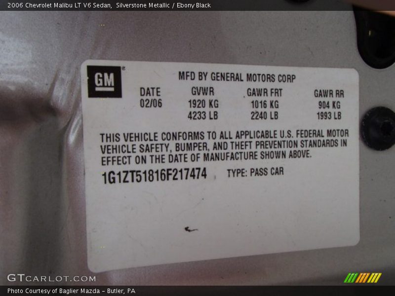 Silverstone Metallic / Ebony Black 2006 Chevrolet Malibu LT V6 Sedan