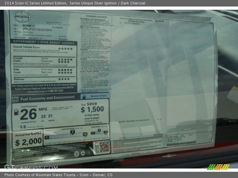 Series Unique Silver Ignition / Dark Charcoal 2014 Scion tC Series Limited Edition