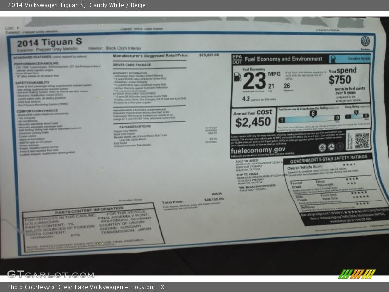 Candy White / Beige 2014 Volkswagen Tiguan S