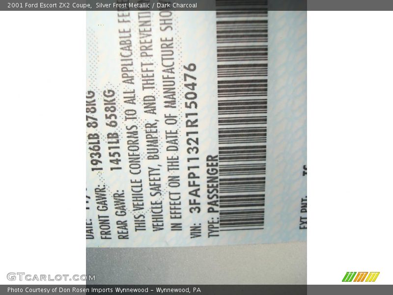 Silver Frost Metallic / Dark Charcoal 2001 Ford Escort ZX2 Coupe
