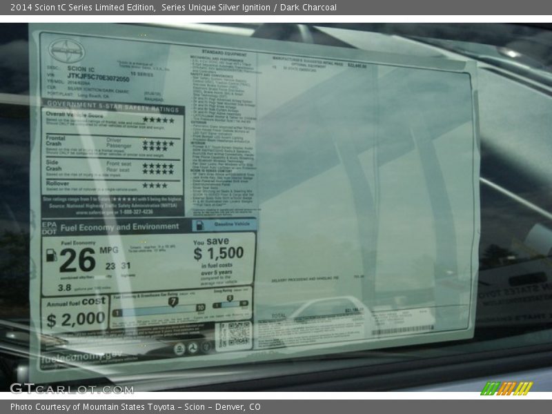 Series Unique Silver Ignition / Dark Charcoal 2014 Scion tC Series Limited Edition