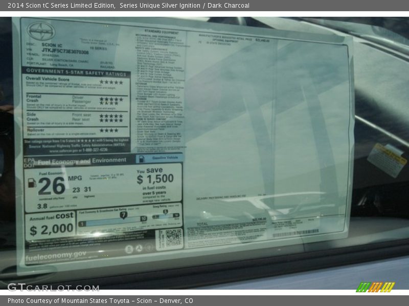 Series Unique Silver Ignition / Dark Charcoal 2014 Scion tC Series Limited Edition