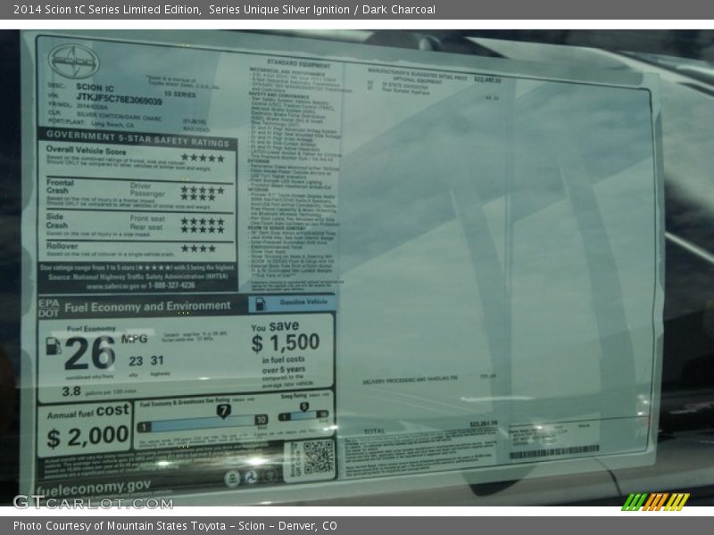 Series Unique Silver Ignition / Dark Charcoal 2014 Scion tC Series Limited Edition