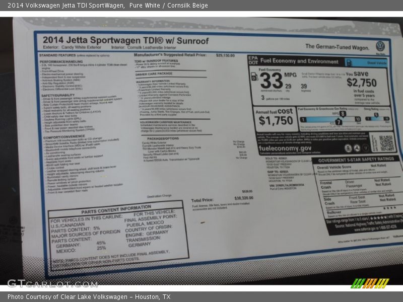 Pure White / Cornsilk Beige 2014 Volkswagen Jetta TDI SportWagen