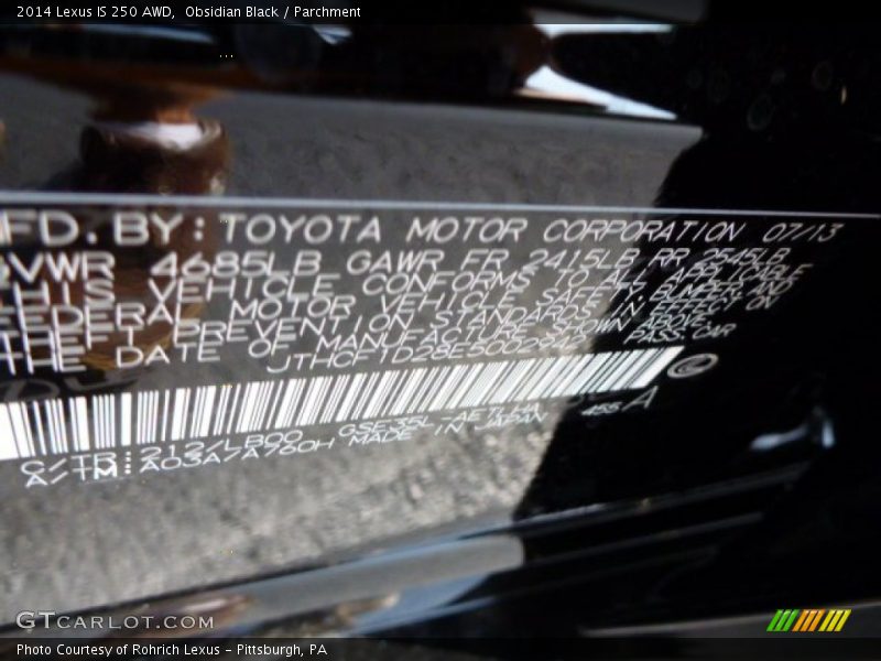 Obsidian Black / Parchment 2014 Lexus IS 250 AWD