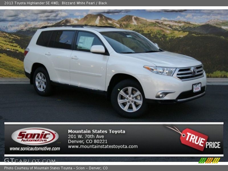 Blizzard White Pearl / Black 2013 Toyota Highlander SE 4WD