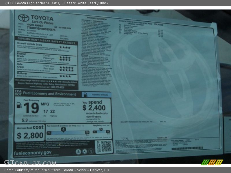 Blizzard White Pearl / Black 2013 Toyota Highlander SE 4WD