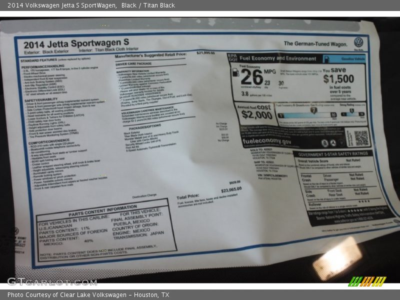 Black / Titan Black 2014 Volkswagen Jetta S SportWagen