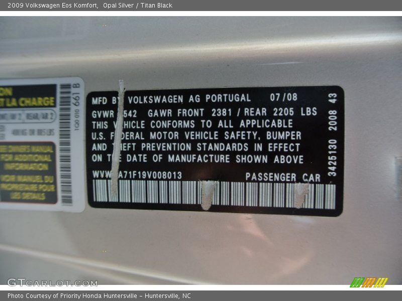 Opal Silver / Titan Black 2009 Volkswagen Eos Komfort