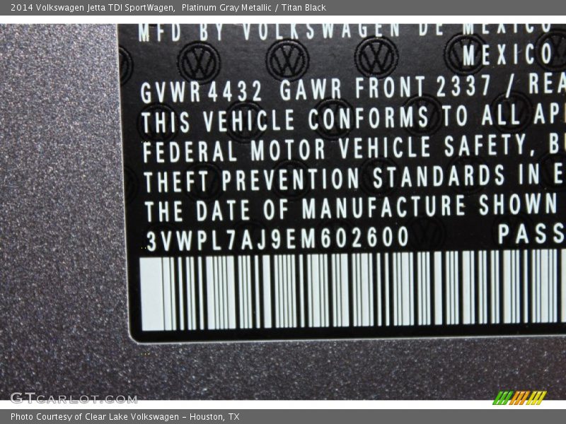 Platinum Gray Metallic / Titan Black 2014 Volkswagen Jetta TDI SportWagen