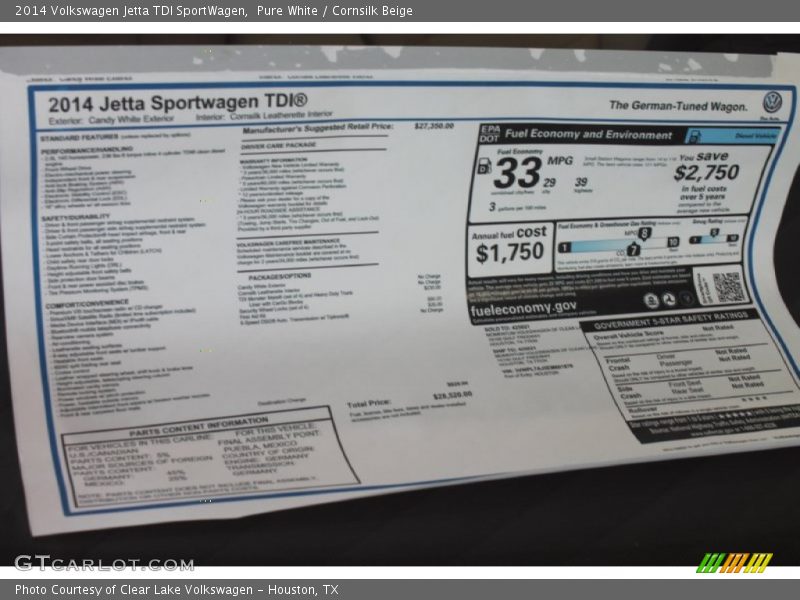 Pure White / Cornsilk Beige 2014 Volkswagen Jetta TDI SportWagen