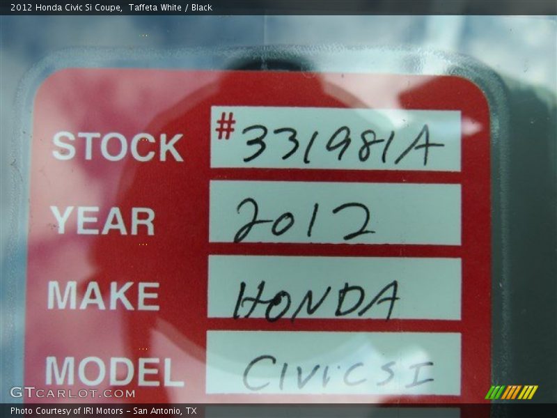 Taffeta White / Black 2012 Honda Civic Si Coupe